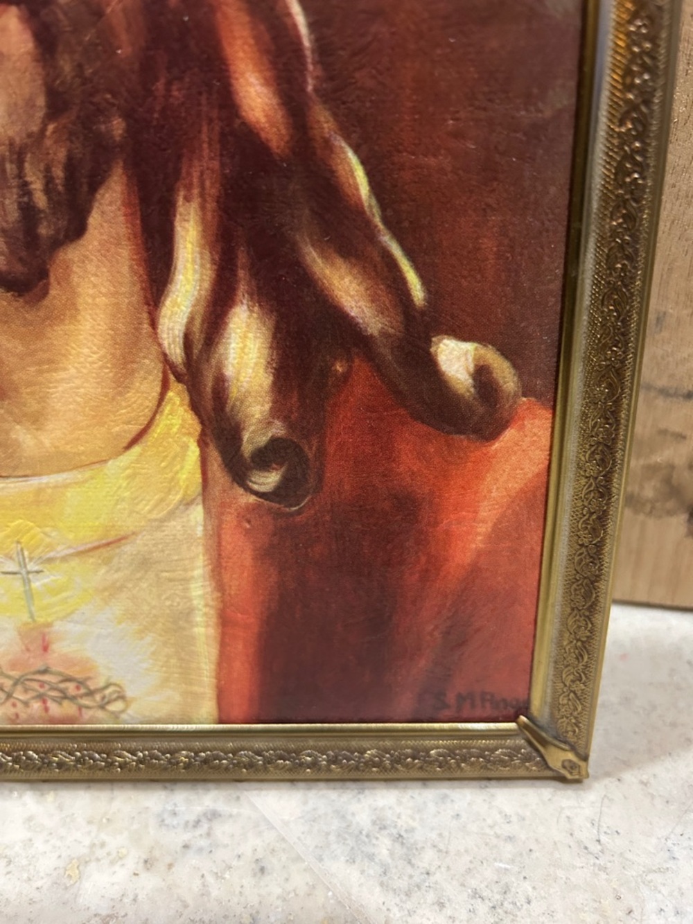 vintage lithograph print of the Sacred Heart of Jesus by S.M. Angelica - Picture 5 of 10